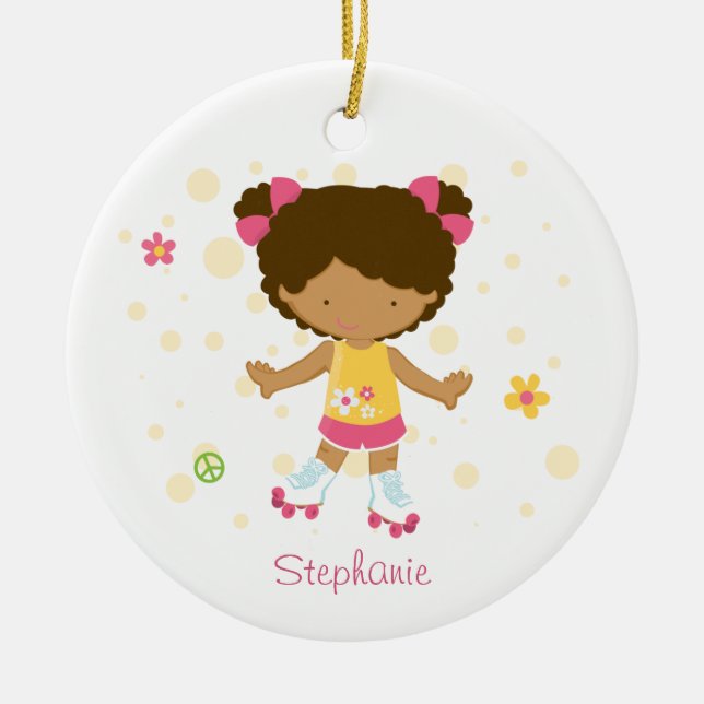 Cute roller skater girl personalized ornament (Front)