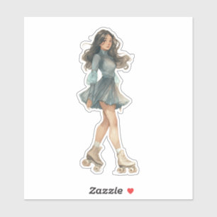 Cute Roller Skating Woman in Soft Pastel Dress