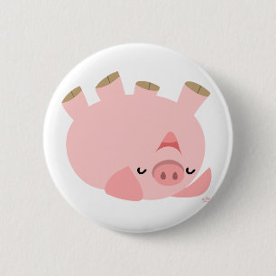 Cute Rolling Over Cartoon Pig 2 Inch Round Button