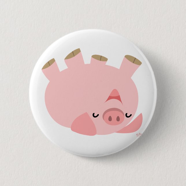 Cute Rolling Over Cartoon Pig 2 Inch Round Button (Front)