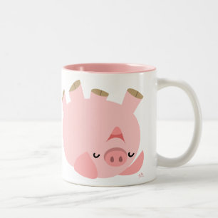 Cute Rolling Over Cartoon Pig Two-Tone Coffee Mug