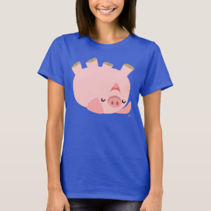 Cute Rolling Over Cartoon Pig  Women T-Shirt