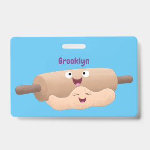 Cute rolling pin and dough pastry baking cartoon badge