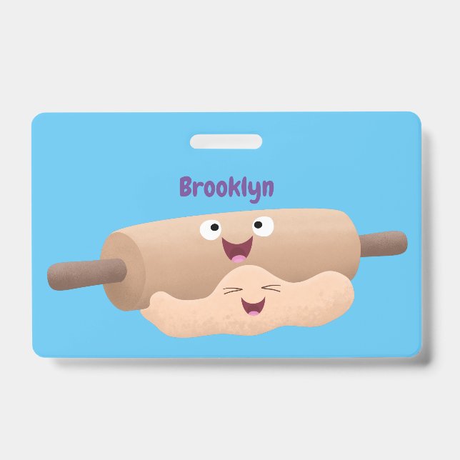 Cute rolling pin and dough pastry baking cartoon badge (Front)