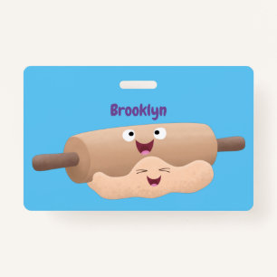 Cute rolling pin and dough pastry baking cartoon badge