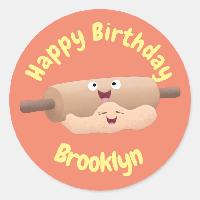 Cute rolling pin and dough pastry baking cartoon classic round sticker (Front)