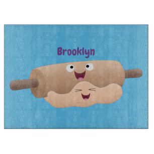 Cute rolling pin and dough pastry baking cartoon cutting board