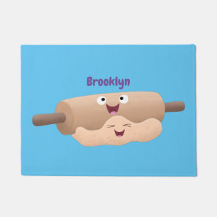 Cute rolling pin and dough pastry baking cartoon doormat