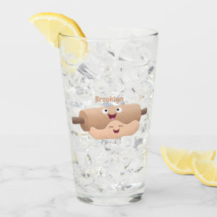 Cute rolling pin and dough pastry baking cartoon  glass