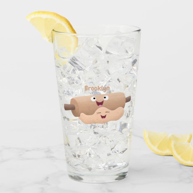 Cute rolling pin and dough pastry baking cartoon  glass (Front Ice)