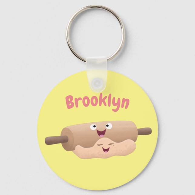 Cute rolling pin and dough pastry baking cartoon keychain (Front)