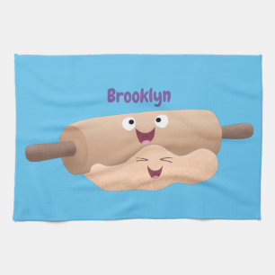 Cute rolling pin and dough pastry baking cartoon kitchen towel