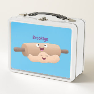 Cute rolling pin and dough pastry baking cartoon metal lunch box