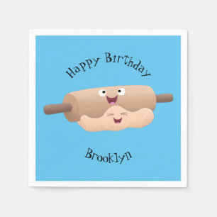 Cute rolling pin and dough pastry baking cartoon napkin