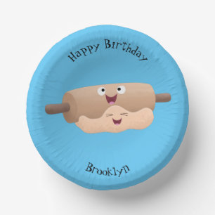 Cute rolling pin and dough pastry baking cartoon paper plate