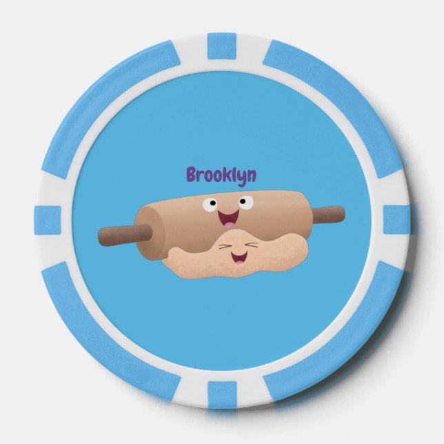 Cute rolling pin and dough pastry baking cartoon poker chips (Front)