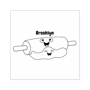 Cute rolling pin and dough pastry baking cartoon rubber stamp