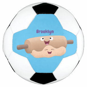 Cute rolling pin and dough pastry baking cartoon soccer ball