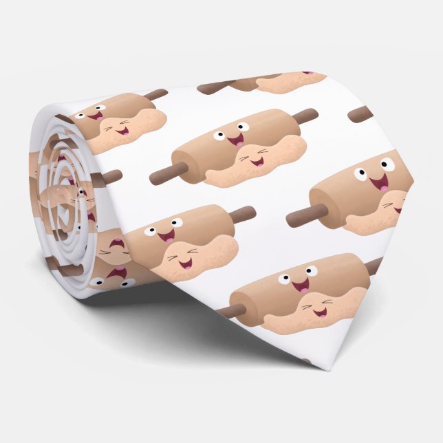Cute rolling pin and dough pastry baking cartoon tie (Rolled)