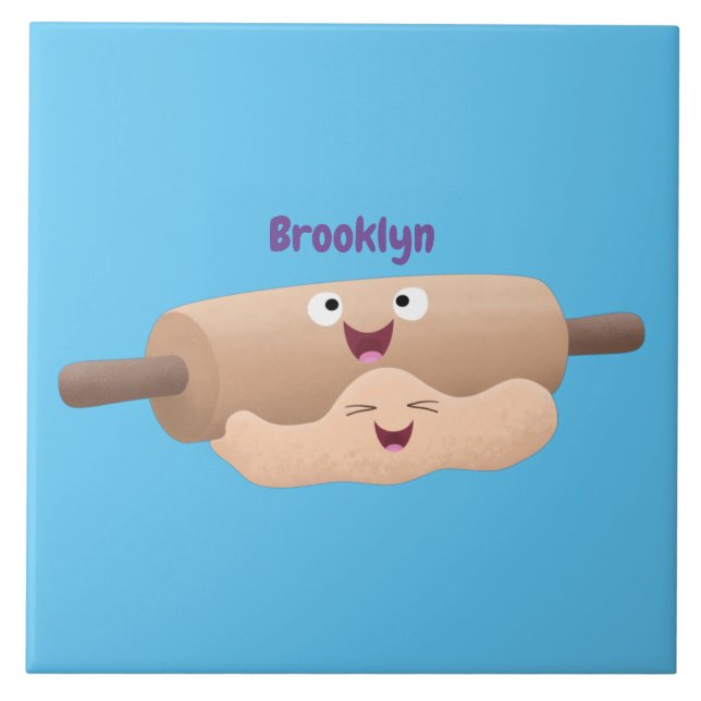 Cute rolling pin and dough pastry baking cartoon tile (Front)