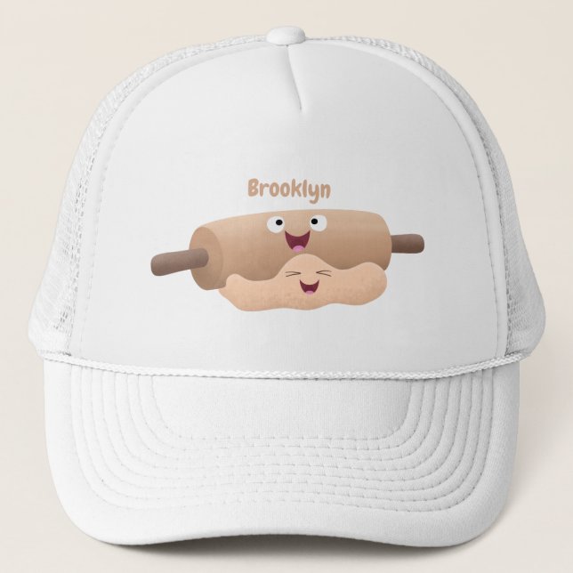 Cute rolling pin and dough pastry baking cartoon  trucker hat (Front)