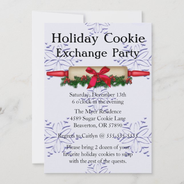 Cute Rolling Pin Cookie Exchange Holiday Invite (Front)