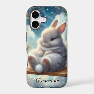 Cute Roly Poly Bunny With Glitter Clouds