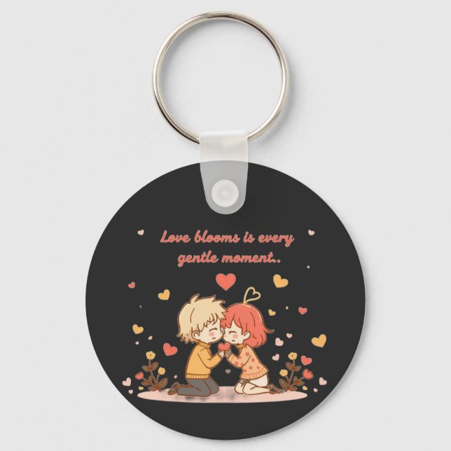 Cute Romantic Anime Couple - Love Moment Keychain (Front)