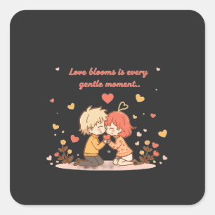 Cute Romantic Anime Couple - Love Moment Square Sticker