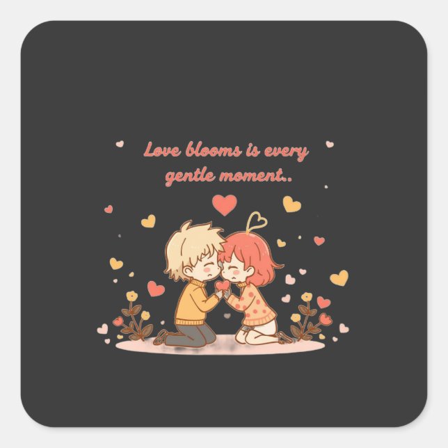 Cute Romantic Anime Couple - Love Moment Square Sticker (Front)