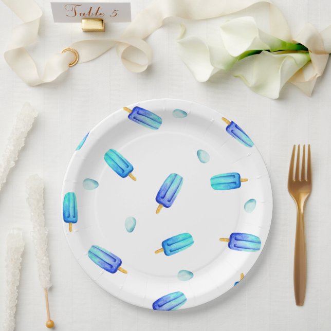Cute Romantic Blue popsicle Birthday Paper Plate (Wedding)