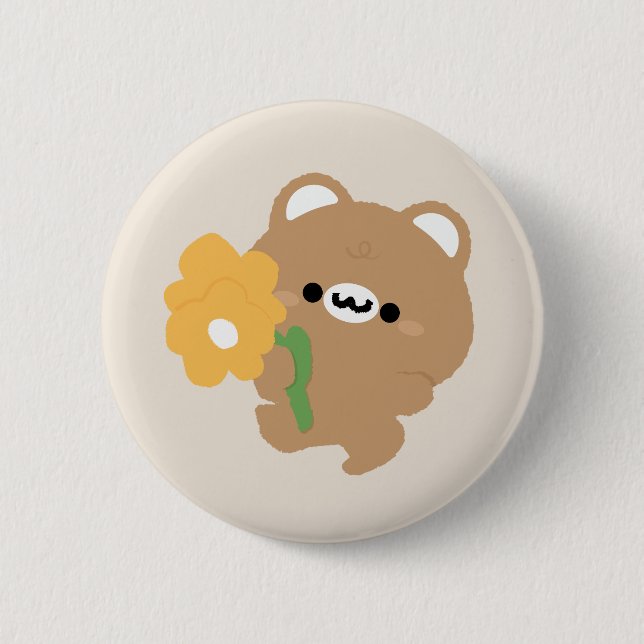 Cute Romantic Brown Bear 2 Inch Round Button (Front)