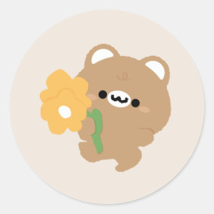 Cute Romantic Brown Bear Classic Round Sticker