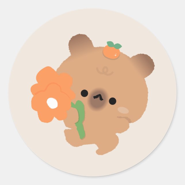 Cute Romantic Capybara Classic Round Sticker (Front)