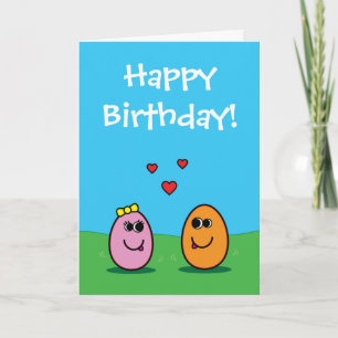 Cute Romantic Cartoon Egg Happy Birthday Card