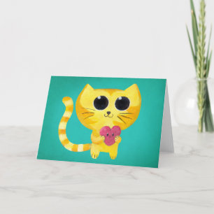 Cute Romantic Cat with Smiling Heart Holiday Card