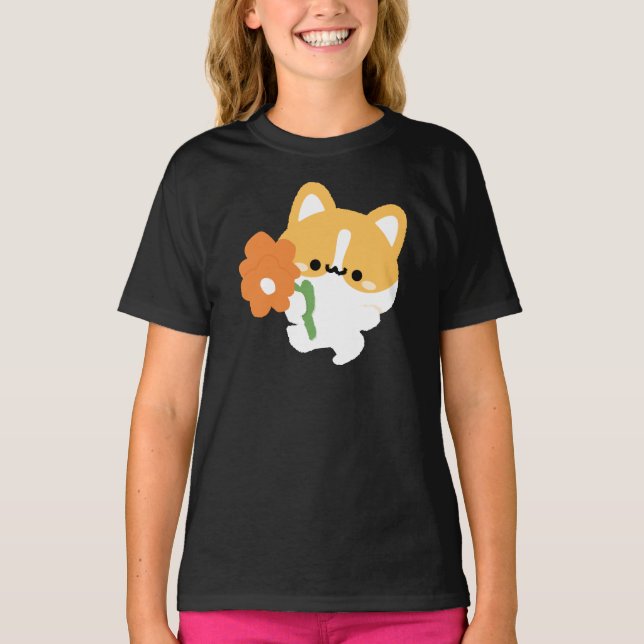 Cute Romantic Corgi T-Shirt (Front)