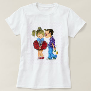 Cute Romantic Couple - Love Hearts - Kiss T-Shirt