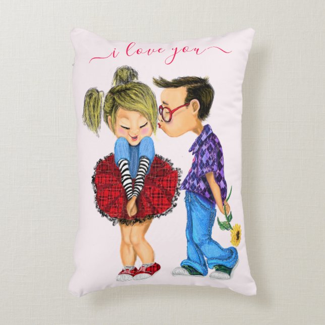 Cute Romantic Couple - Love - I Love You - Kiss Accent Pillow (Front(Vertical))