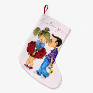 Cute Romantic Couple - Love - I Love You - Kiss Small Christmas Stocking