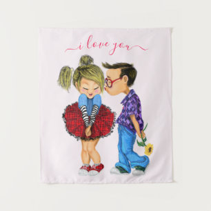 Cute Romantic Couple - Love - I Love You - Kiss  Tapestry
