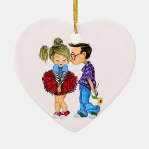 Cute Romantic Couple - Love - Kiss - I Love You Ceramic Ornament