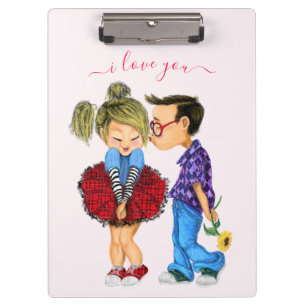 Cute Romantic Couple - Love - Kiss - I Love You Clipboard