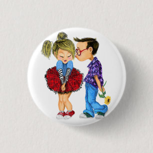 Cute Romantic Couple - Love - Valentine's Day Kiss 1 Inch Round Button