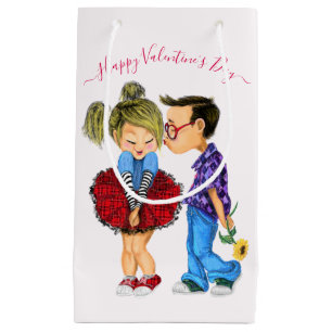 Cute Romantic Couple - Love - Valentine's Day Kiss Small Gift Bag