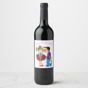 Cute Romantic Couple - Love - Valentine's Day Kiss Wine Label