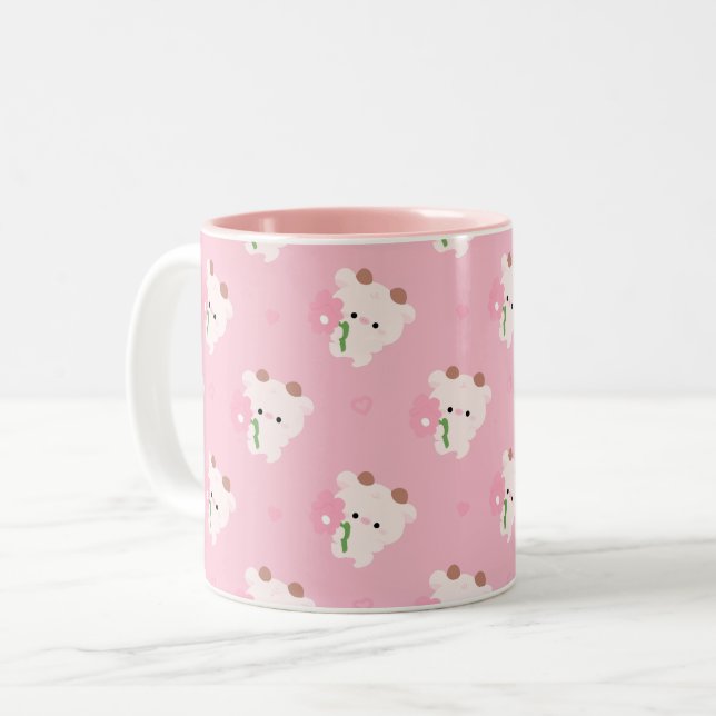Cute Romantic Cow Two-Tone Coffee Mug (Front Left)