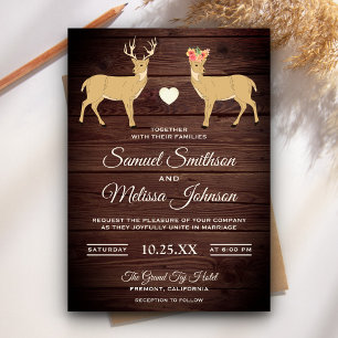 Cute Romantic Deers Faire-part de mariage rustique