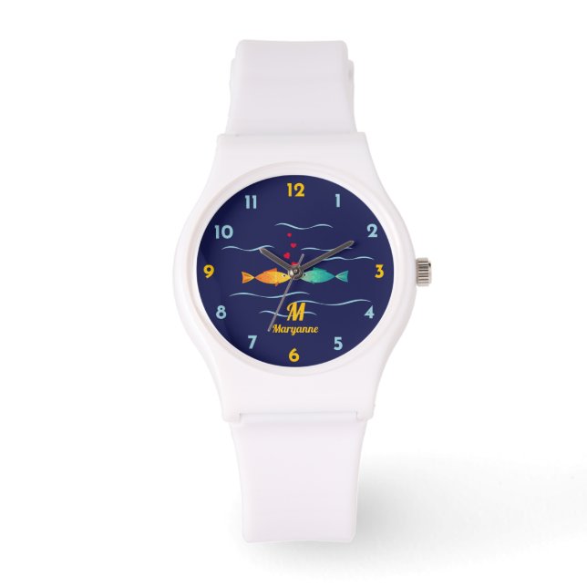 Cute Romantic Fish in Love Monogram Watch (Front)