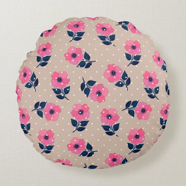 Cute Romantic Floral Design Round Pillow (Front)